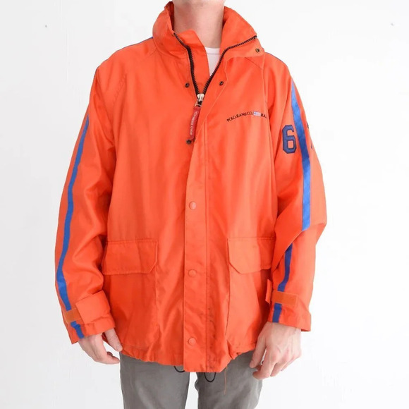 Vintage Polo Jeans Co. Ralph Lauren Orange Zip Up Rain Coat Size Medium - Picture 2 of 14